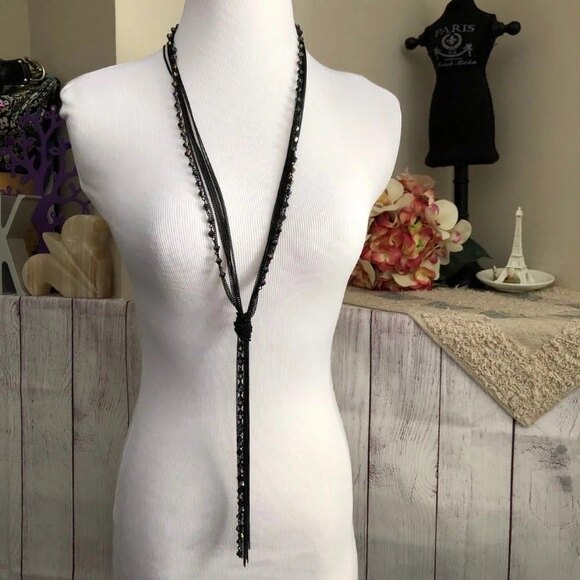 Black Chain Dangle Tie Necklace - Picture 1 of 7